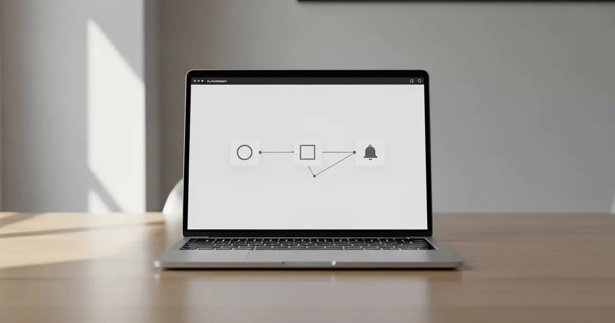 Como usar o zapier representado por notebook centralizado com fluxo minimalista de automação e ícones genéricos.
