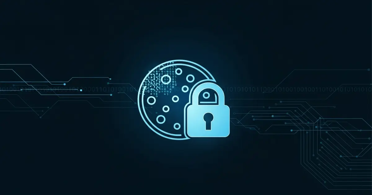 Política de cookies do site Tecnomia simbolizada por biscoito digital azul e cadeado, destacando segurança de dados.