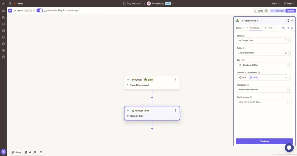 Como usar o zapier com ação Google Drive Upload File mapeada para Attachment (file), mantendo PDF e nome do anexo.
