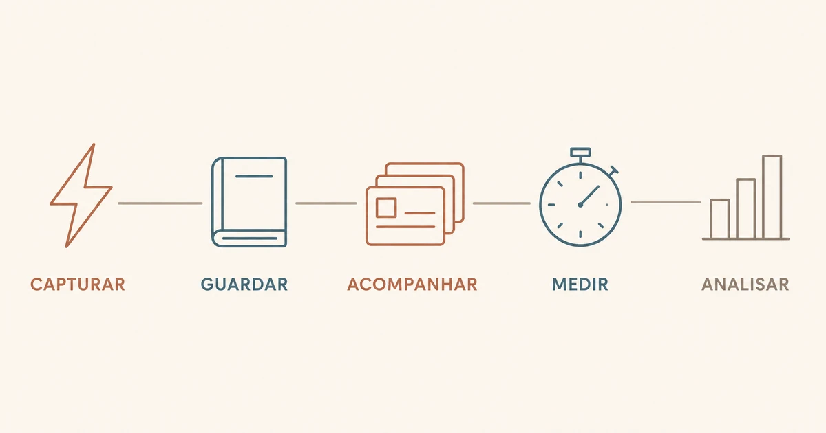 Diagrama das cinco funções das ferramentas digitais: capturar, guardar, acompanhar, medir e analisar.